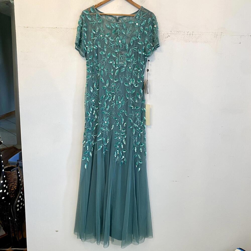 ADRIANNA PAPEL teal sequin beaded mother of the bride dress sz 14 - Picture 9 of 9
